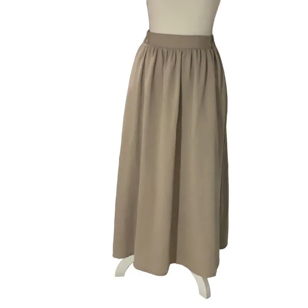 Chocol Raffine Rabe Gray Beige Maxi Skirt Lined Elastic Waist Pockets Sz F Small